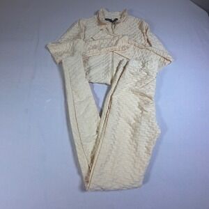 Naked Wardrobe Honeycomb Zip Up Jacket & Pant Set Light Yellow Athleisure Size S